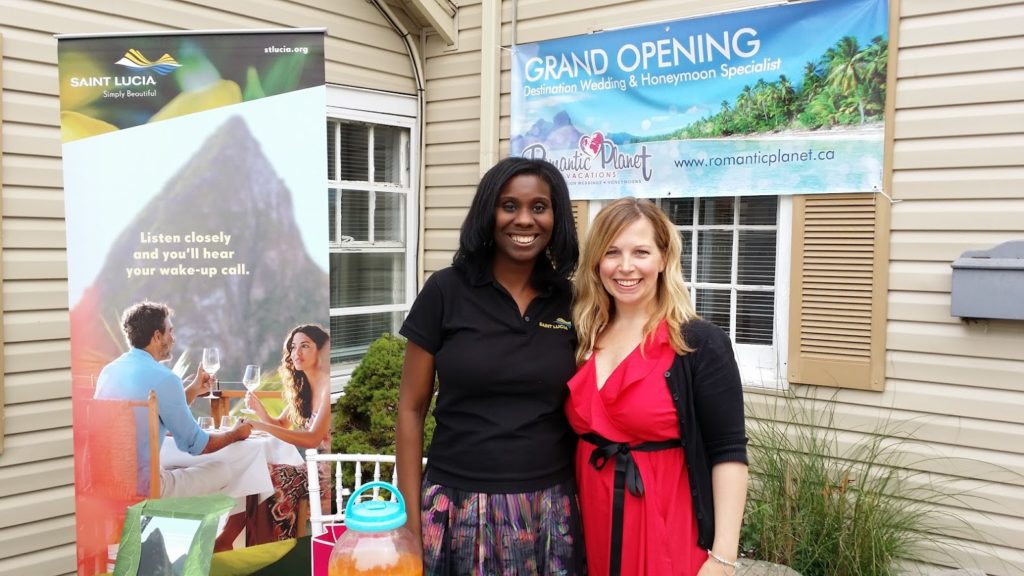 Alison Theodore from St. Lucia Tourism and Laurie Keith with Romantic Planet Vacations in Burlington, Ontario