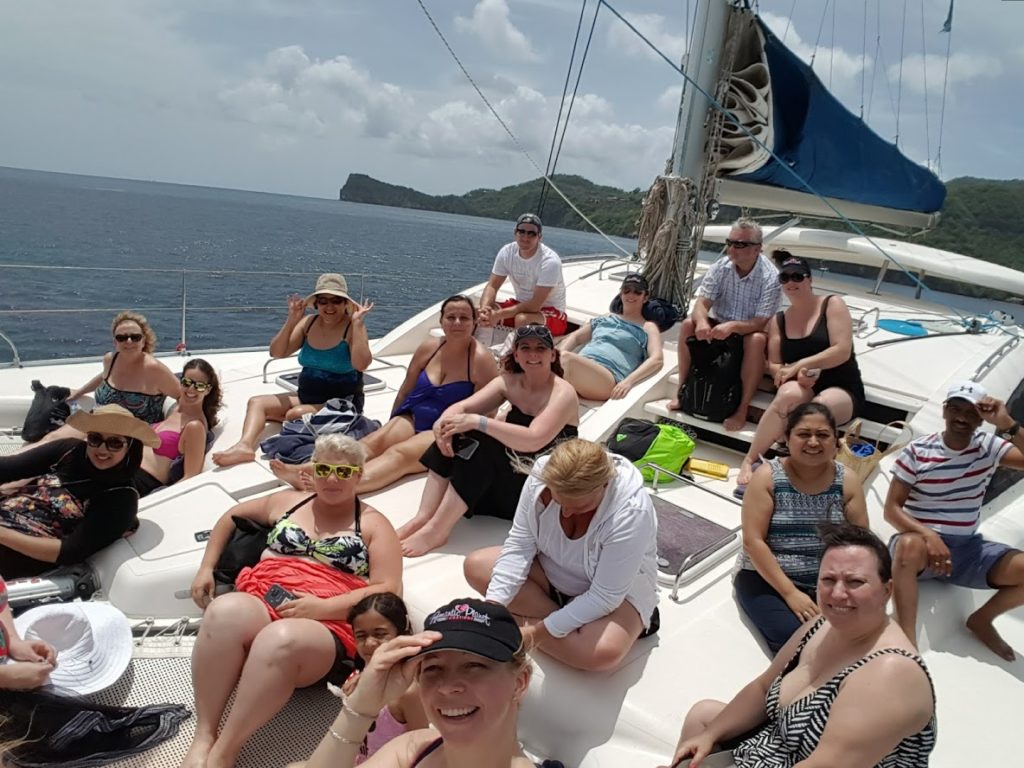 Romantic Planet Vacations team goes on a catamaran cruise in St Lucia to explore the island