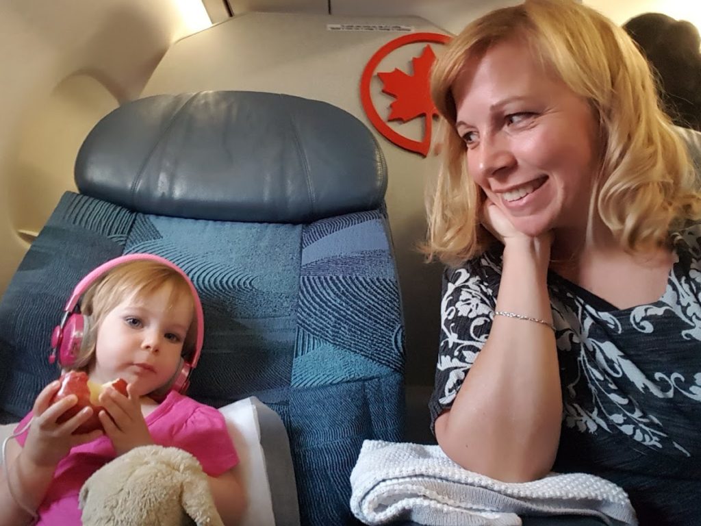 Laurie Keith with her daughter on Air Canada